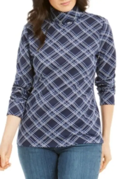 Karen Scott Women S Plaid Turtleneck Blue Size Large