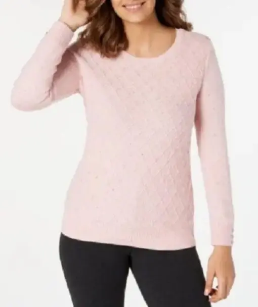 Karen Scott Women's Diamond Cable-Knit Pullover Sweater, Pink, Size XL,