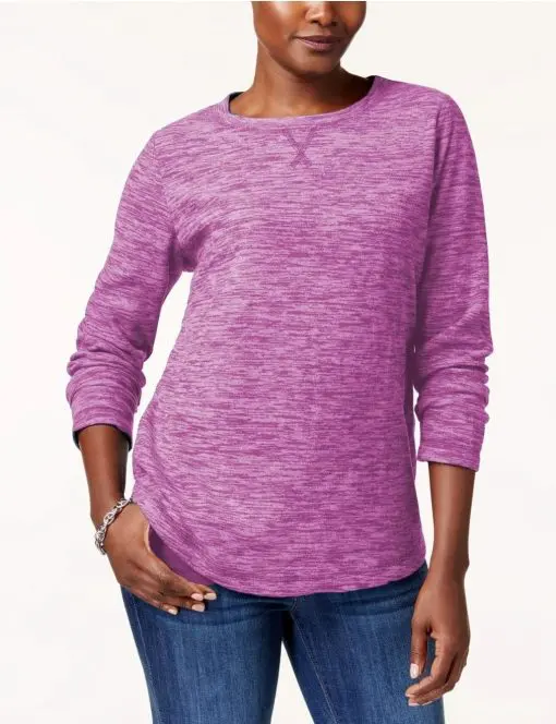 Karen Scott Women's Microfleece Spacedye Crew-Neck Sweatshirt XL