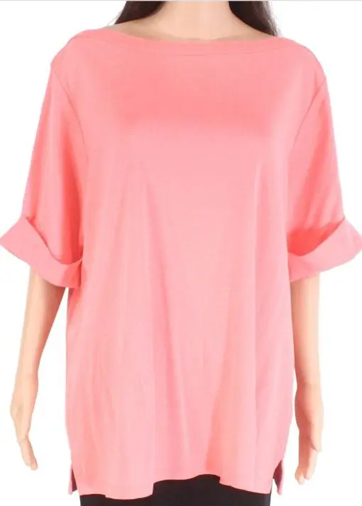 Karen Scott Womens Plus Cotton Boatneck T-Shirt  Coral Lining  3X