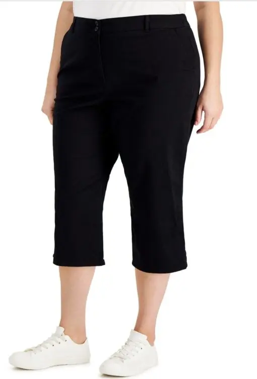 Karen Scott Womens Plus Size Comfort-Waist Capri Pants  Black  Size 20W