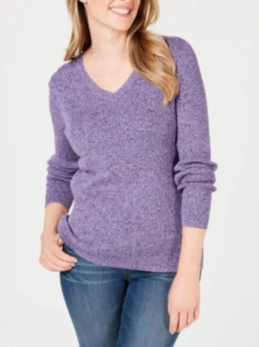 KAREN SCOTT Womens Purple Long Sleeve V Neck Sweater  Size XL