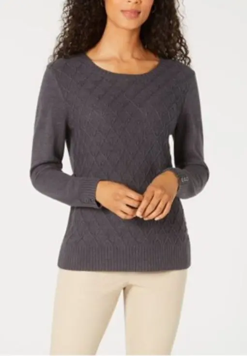 Karen Scott Women's Ribbed Trim Kntit Pullover Sweater Xxl, Charcoal Nep