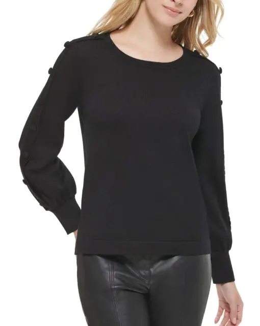 Karl Lagerfeld Paris Women's Button Sleeve Sweater - Black