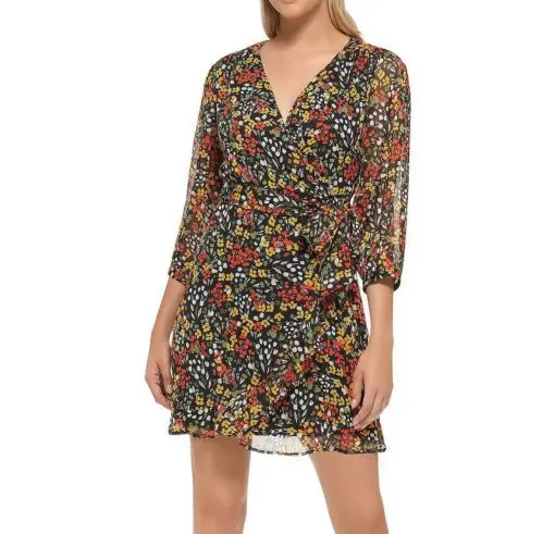 Karl Lagerfeld Paris Womens Chiffon Floral Mini Fit & Flare Dress