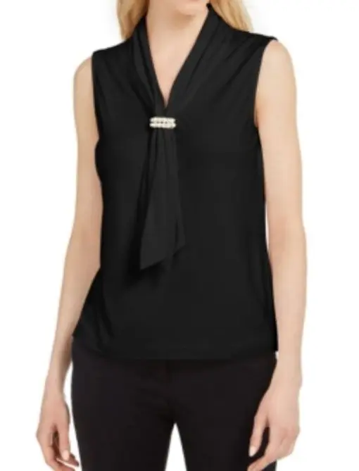 Karl Lagerfeld Paris Women's Tie Knit Top - Black - Size XS