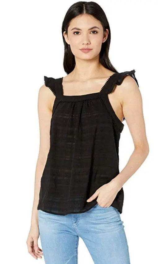 Kensie Black Flutter Sleeve Sheer Slub Tank Top L