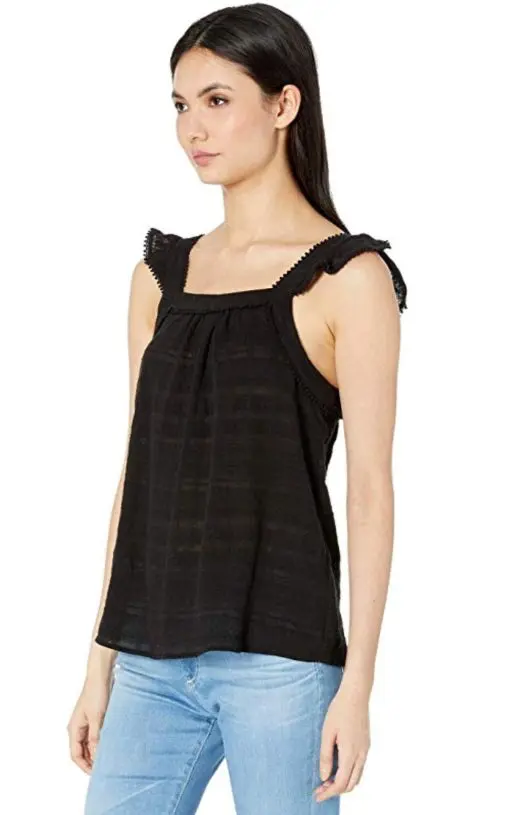 Kensie Black Flutter Sleeve Sheer Slub Tank Top L - Image 2