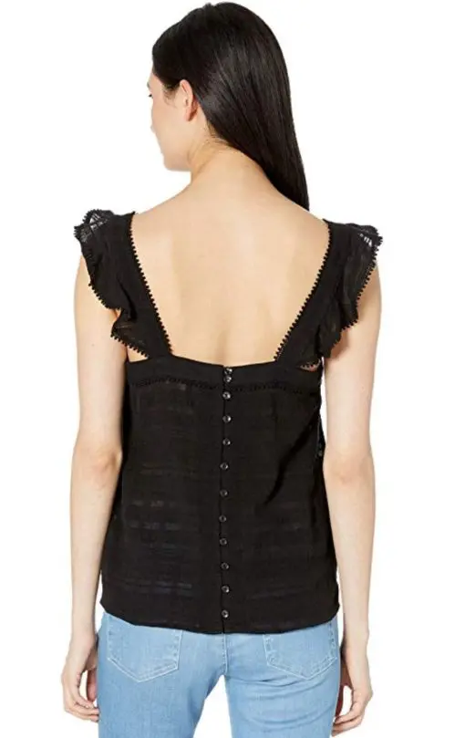 Kensie Black Flutter Sleeve Sheer Slub Tank Top L - Image 3