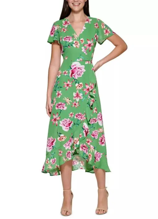 KENSIE Floral-Print Faux-Wrap Dress
 4