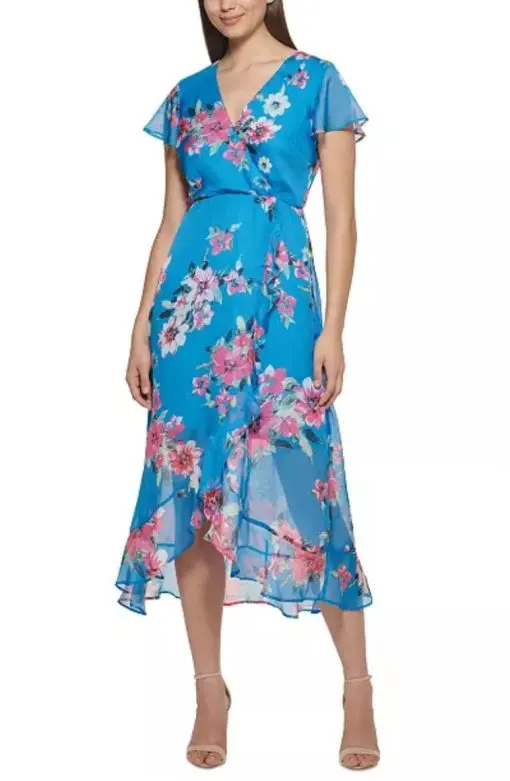 KENSIE Floral Printed Chiffon Midi Dress 14