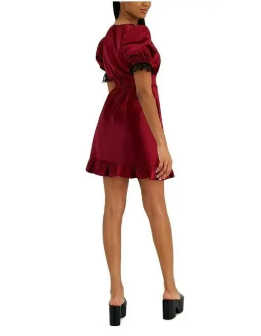 Kit & Sky Womens Juniors Satin Lace-Trim Cocktail and Party Dress S - Image 2