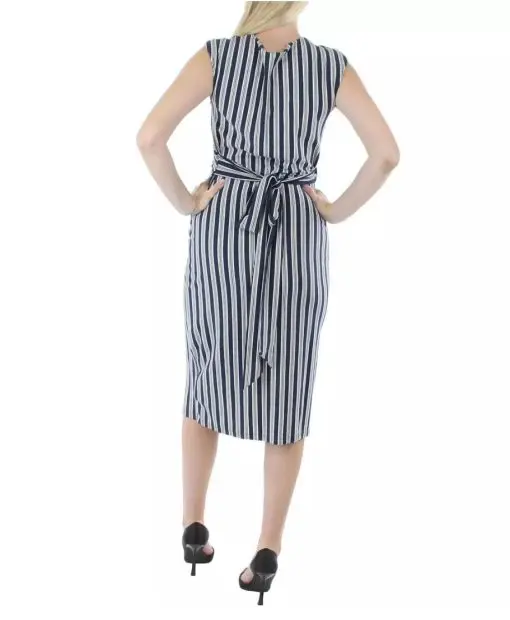 LAUREN RALPH LAUREN WOMENS STRIPED CALF CAP SLEEVE MIDI DRESS 16 - Image 2