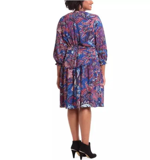 LONDON TIMES WOMENS PRINTED SPLIT NECK PEASANT MIDI DRESS PLUS 18W - Image 2