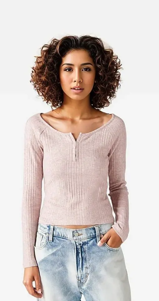 Lucky Brand Rib-Knit Cloud Henley Top - Wistful Mauve M