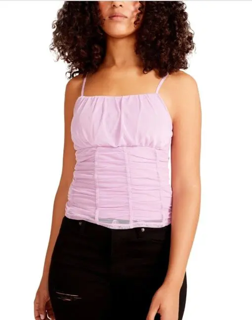 Madden Girl Juniors' Cotton Ruched Mesh Camisole - Orchid M