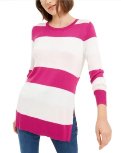 MAISON JULES Womens Pink Color Block Long Sleeve Jewel Neck Sweater Size: XL