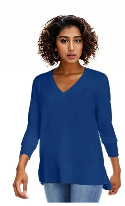 Maison Jules Women's V Neck Sweater Blue Size Small