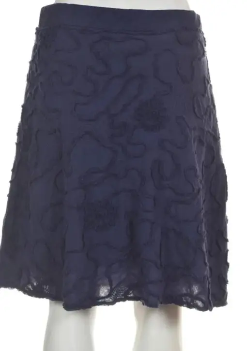 MAX STUDIO WOMENS SKIRT SIZE M NAVY BLUE SOLID A-LINE KNEE LENGTH COTTON - Image 2