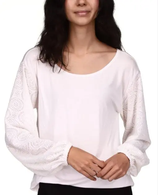 Michael Michael Kors Contrast-Sleeve Top - White XXL