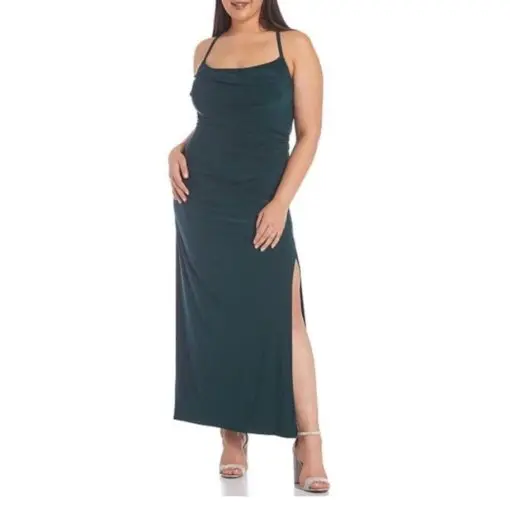 Morgan & Company Trendy Plus Size Long Draped-Front Dress - Hunter 16W