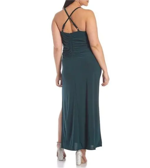 Morgan & Company Trendy Plus Size Long Draped-Front Dress - Hunter 16W - Image 2