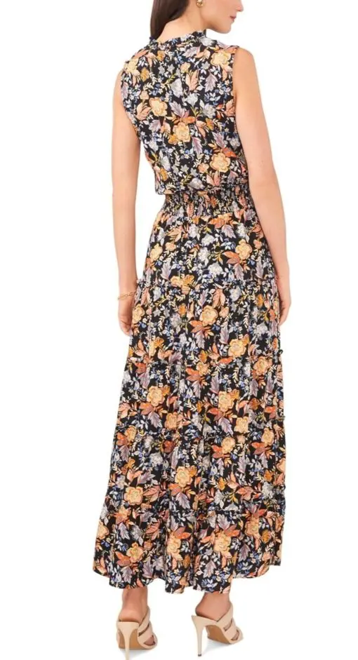 MSK Women's Floral-Print Smocked-Waist Tiered Maxi Dress M - Image 2