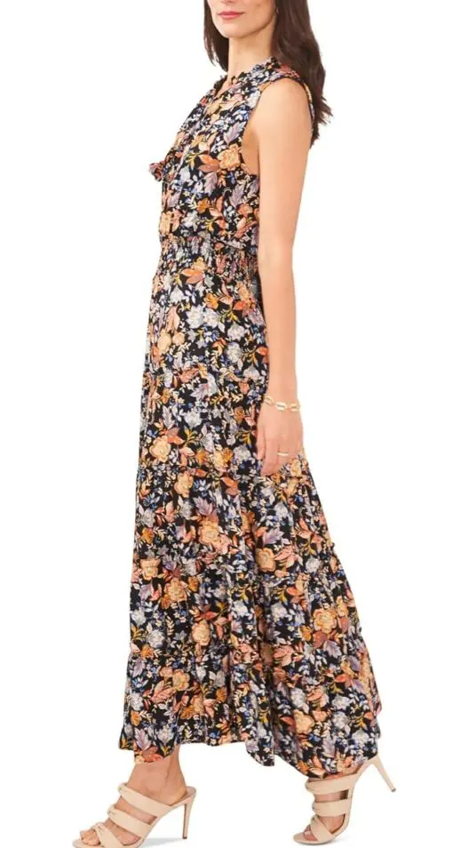 MSK Women's Floral-Print Smocked-Waist Tiered Maxi Dress M - Image 3