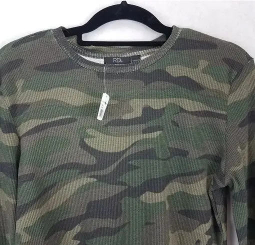 NEW RDI Size M Waffle Knit Top Long Sleeve T-shirt in Camo Green XL - Image 2