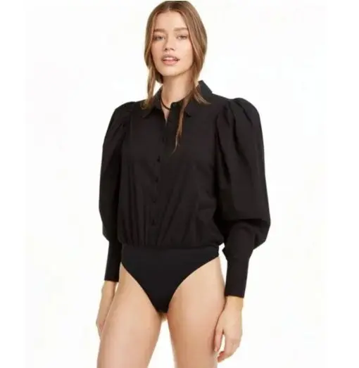 New Womens Danielle Bernstein Puff Sleeve Bodysuit - Black XL - Image 2