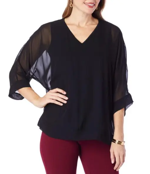 Nina Leonard Dolman Sleeve Chiffon Overlay Top 3X