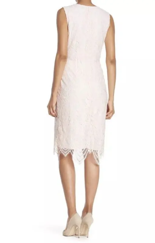 NWT Sharagano Scalloped Sleeveless Crew neck Delicate Lace Dress Color PINK MIRAGE Size 4P - Image 2