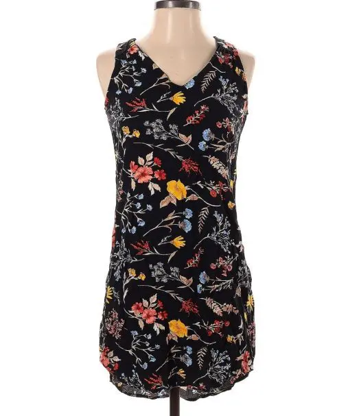 Old Navy 100% Rayon Floral Black Casual Dress Size XS -