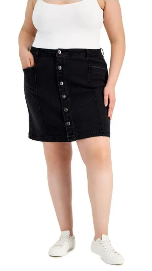 Plus Size Button-Front Denim Skirt 22w