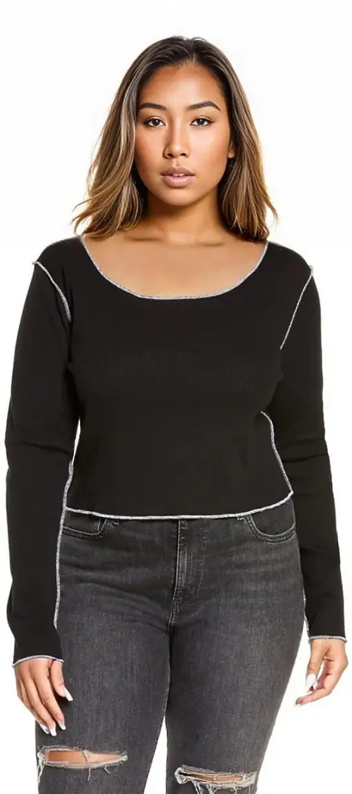 Plus Size Women's Bp. Cover Stitch Rib Top, Size 2X - Black