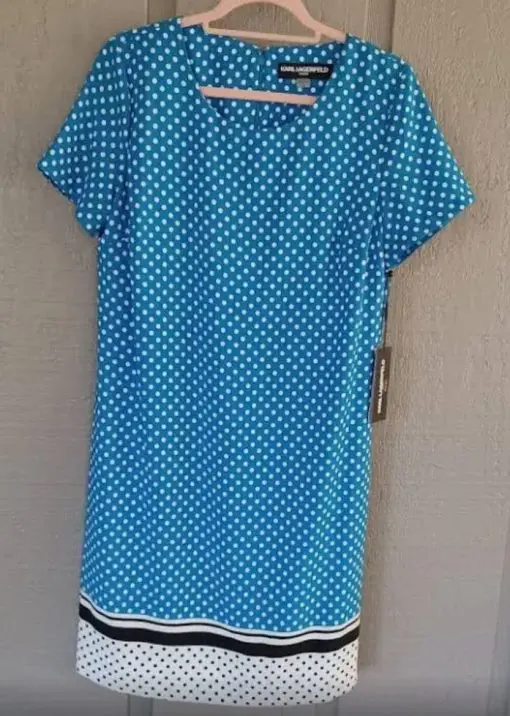 Polka-Dot Border-Print Short-Sleeve Shift Dress 8