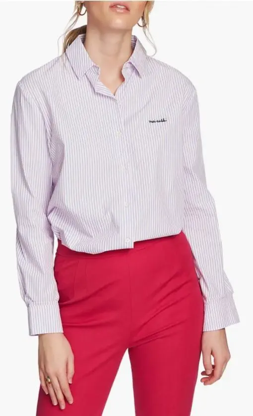 Preppy Embroidered Stripe Shirt In Chambray Pink 2X