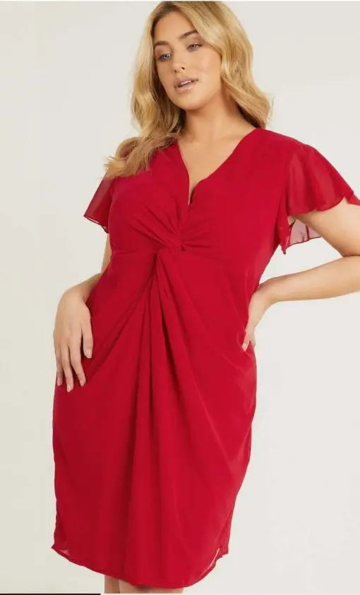 QUIZ Curves Red Chiffon Knot Front Dress 8