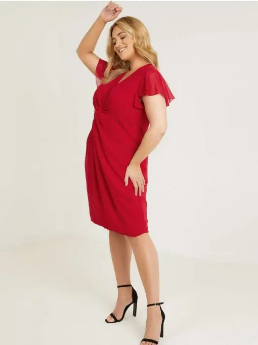 QUIZ Curves Red Chiffon Knot Front Dress 8 - Image 3