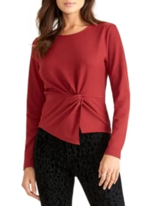 RACHEL ROY Womens Maroon Long Sleeve Jewel Neck Top Size: M