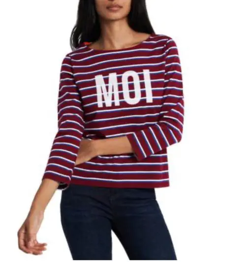 RILEY&RAE Womens Burgundy Cotton Embroidered Striped 3/4 Sleeve Crew Neck Top SIZEXXS