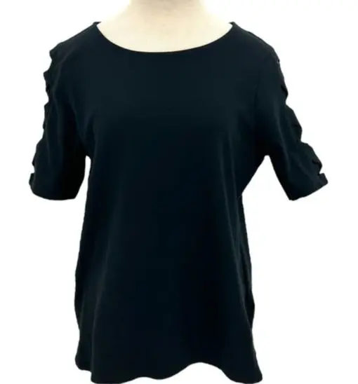 RUBY RD 25992 PETITE BALLET-NECK SOLID SOFT INTERLOCK ELBOW SLEEVE TOP
 3X