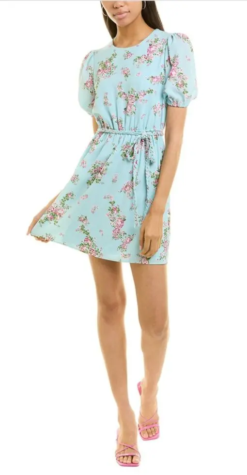 Sage Braided Belt Dress 6 Blue Floral