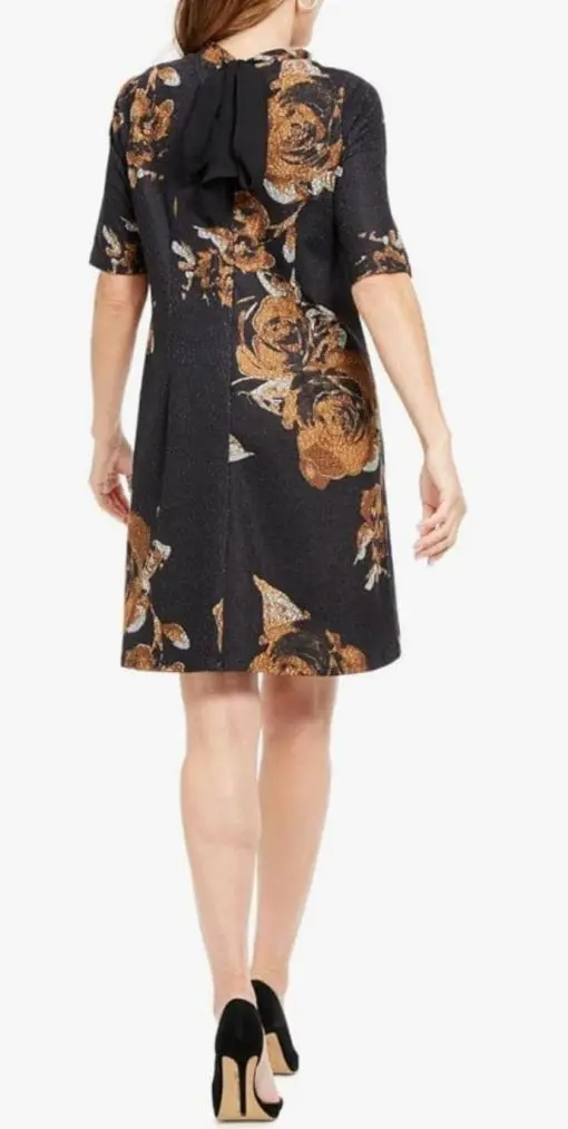 Signature by Robbie Bee Womens Petites Floral Mock Neck Shift Dress Brown 2X