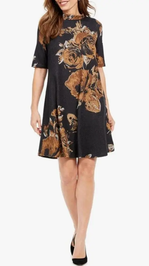 Signature by Robbie Bee Womens Petites Floral Mock Neck Shift Dress Brown 2X - Image 2