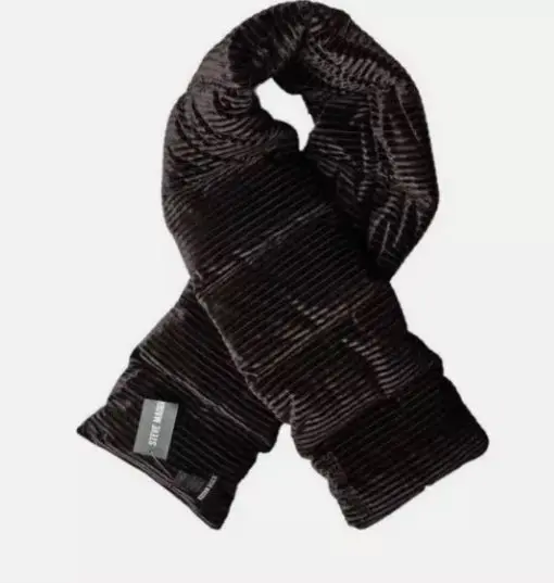 Steve Madden Velvet Effect Ribbed Puffy Scarf Brown