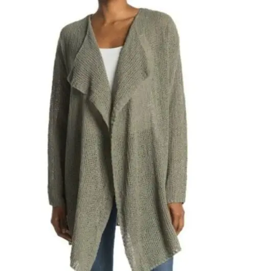 Stitchdrop Women Long Sleeve Open Knit Duster Cardigan Sweater Green 2X