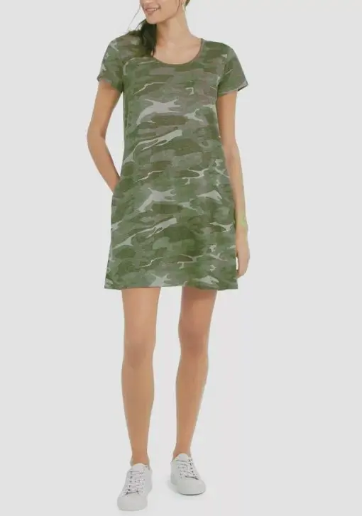 Style & Co Cotton Camo-Print Knit T-Shirt Dress Green Sz XL