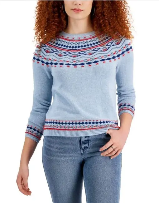 Style & Co Fair Isle Crewneck Sweater,S