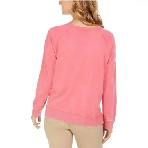 Style & Co Pink Heart Trim Cotton Scoop Neck Pullover Sweatshirt Size XL - Image 2